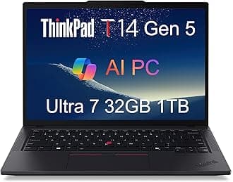 Lenovo ThinkPad T14 Gen 5 Business Laptop (14" FHD+, Intel Ultra 7 155U (>i7-13700H), 32GB DDR5 RAM, 1TB SSD), Fingerprint, Backlit, 5MP Webcam, Ethernet, Wi-Fi 6E, Win 11 Pro, 2025 AI PC, Black
