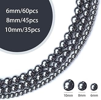 60pcs 6mm Natural Black Hematite Beads Energy Healing Crystal Round Loose Stone Beads for Jewelry Making, DIY Bracelets Necklaces