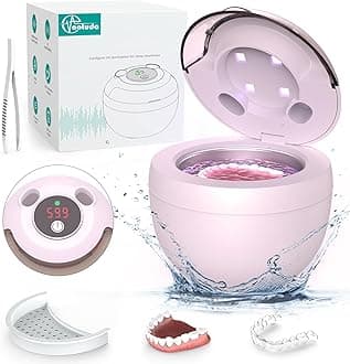 45kHz Ultrasonic Retainer Cleaner Machine, 200ML Denture Cleaner, 4 Modes with Digital Timer Mouth Guard Cleaner for Aligner, Night Guard, Braces, Toothbrush, Jewelry and More (Pink)