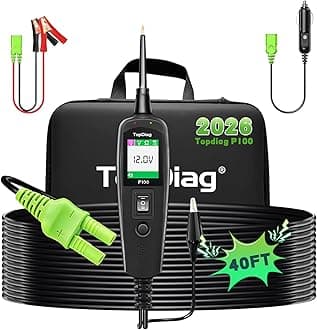 Topdiag P100 Automotive Power Circuit Probe Tester, 12 24V Electrical Short/Open Breaker Finder, AC DC Diode Resistance Relay Tester, Continuity Test Digital Multimeter/Ohmmeters, 20 + 20FT Cable