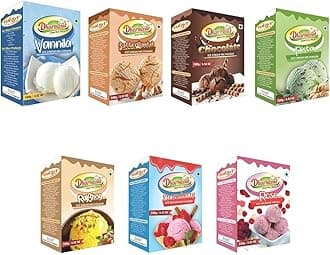 Dharmasut Vanilla + Butterscotch + Chocolate + Pista + Rajbhog + Strawberry + Rose Icecream Powder 700g (Pack of 7)