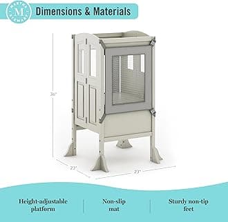 Martha Stewart Kitchen Helper ® Toddler Tower by Guidecraft - Taupe: Kids' Wood, Foldable, Adjustable Height Platform | Safe Cooking Learning Step Stool for Toddlers