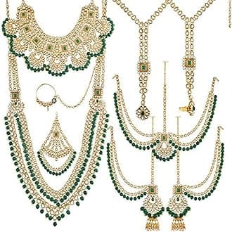 I Jewels18K Gold Plated Traditional Handcrafted Faux Kundan & Stone Studded Bridal Jewellery Set For Women