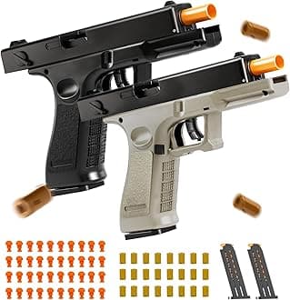 2Pack Soft Bullet Toys Gun - Semi-Automatic Handgun with Shell Ejection and Auto Rebound, Outdoor Game Toy Foam Blasters & Guns for Boys Girls Halloween Christmas Birthday Gifts (Black+Brown)