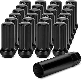 dynofit 14mmx1.5 Wheel Lug Nuts, 24x Black M14x1.5 Lug Nut, Conical/Cone Bulge Seat, Closed End Lug Nuts with 2 Socket Keys for Chevy GMC Cadillac Lincoln SAAB Saturn 6 Lug Aftermarket Wheel