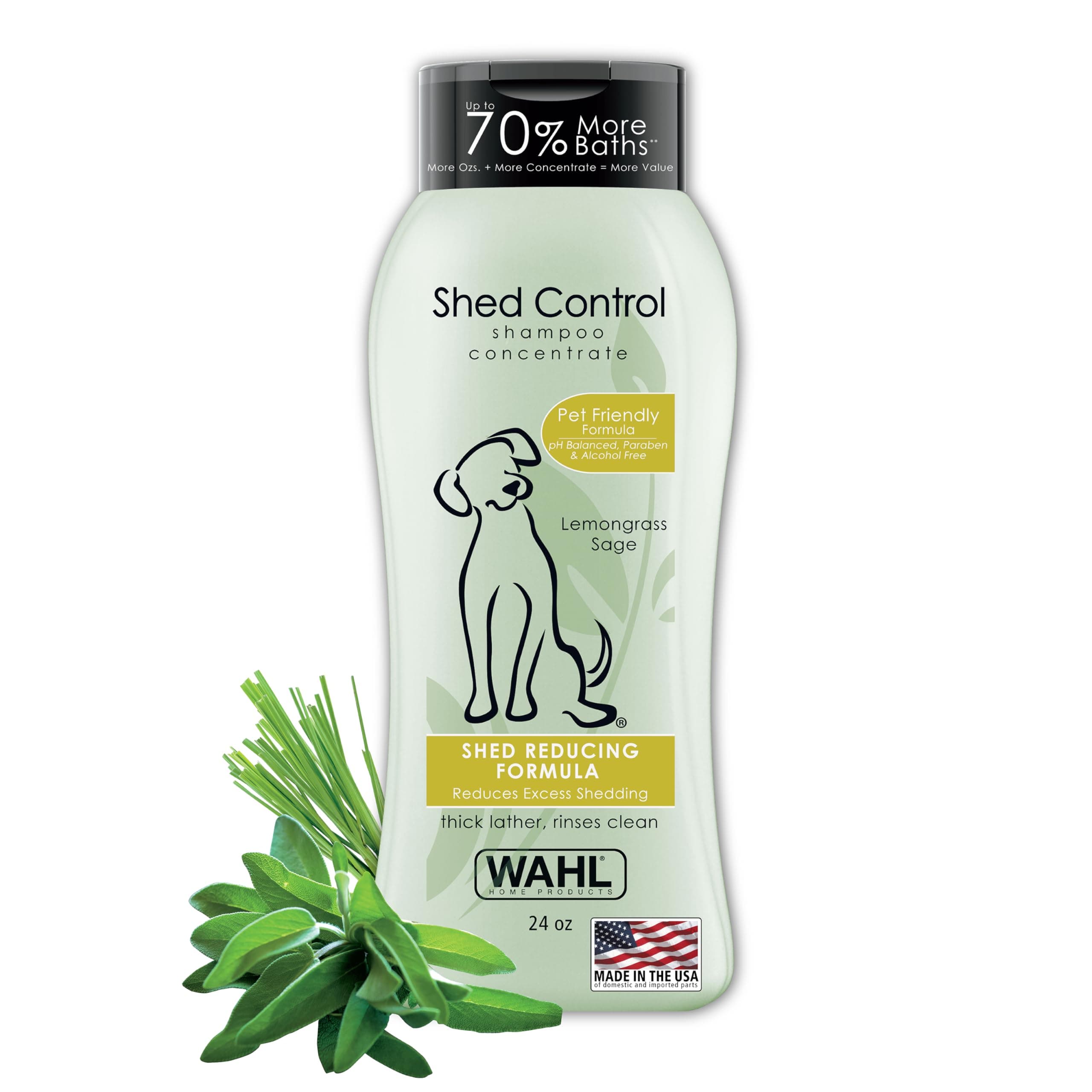 Wahl USA Shed Control Pet Shampoo for Dog Shedding & Dander – Lemongrass & Sage Scent - Contains Oatmeal, & Aloe for Healthy Coats & Moisturized Skin – 24 Oz - Model 820005A