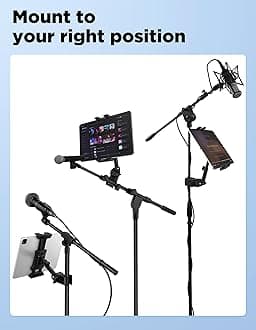 LZSIG Updated Tablet Mount Holder for Mic Stand, Adjustable Microphone Music Stand iPad iPhone Holder Stand, Compatible with Kindle, Android, All 4.7 to 13.5-inch Tablets & Smartphones (L)