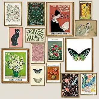 LANCHI95 15 Pcs Eclectic Wall Decor, Modern Eclectic Home Decor, Retro Maximalist Decor Aesthetic, Vintage Wall Art Prints, Colorful Boho Gallery Prints for Bedroom Dorm (Unframed)