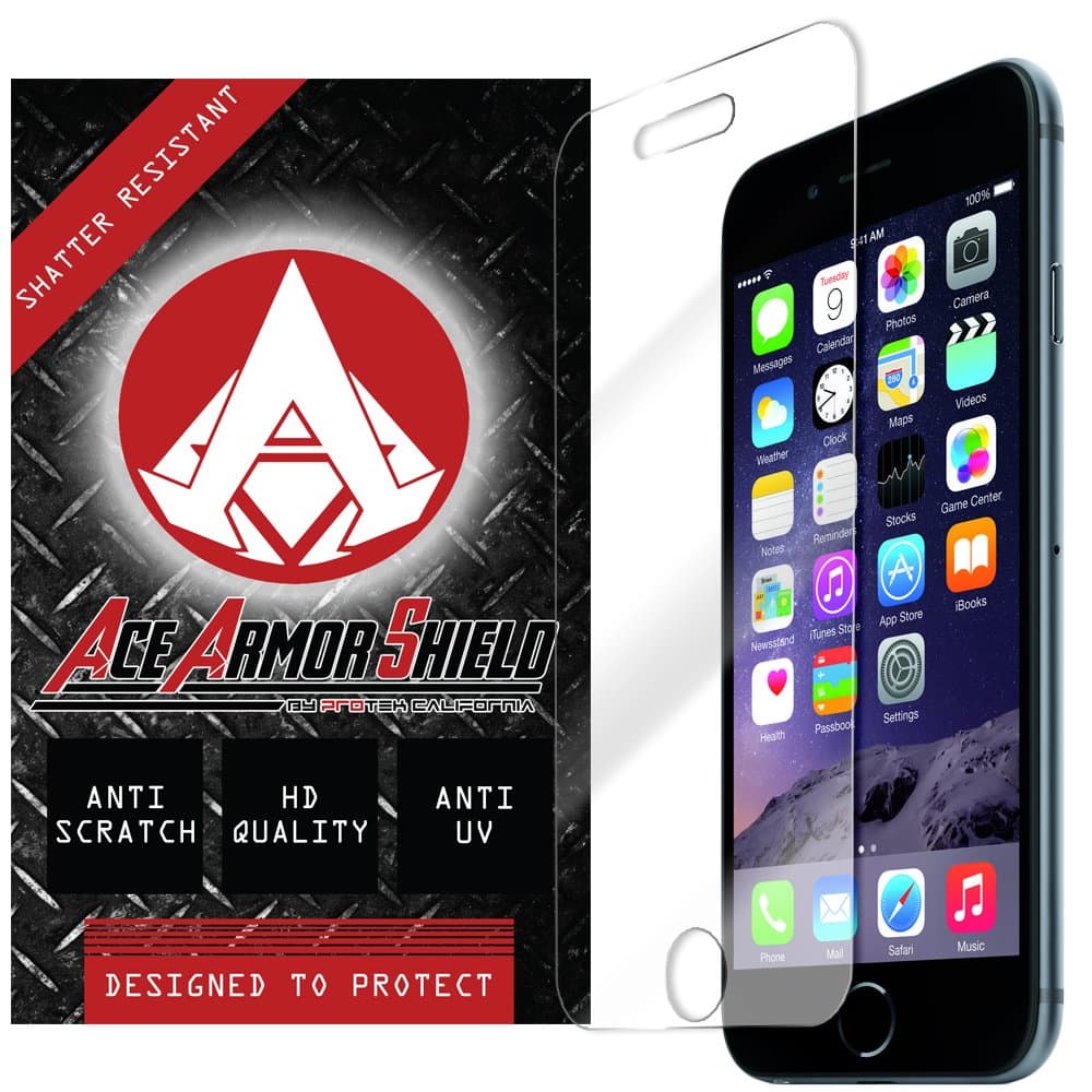 Ace Armor Shield Shatter Resistant Screen Protector for the Apple iPhone 6 4.7' / Military Grade / High Definition / Maximum Screen Coverage / Supreme Touch Sensitivity /Dry or Wet Easy Installation with free lifetime replacement warranty.