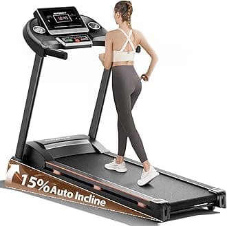 RENESTAR Treadmills for Home, Treadmill with 0-15% Auto Incline, 3HP Folding Treadmills for Running Walking with 300LBS Weight Capacity, Incline Treadmill Equipped with Bluetooth & Pulse Monitor