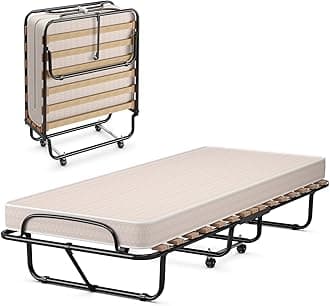 Giantex Folding Bed with 3" Memory Foam Mattress, Rolling Foldaway Guest Bed, Sturdy Metal Frame, Easy to Store (Beige)