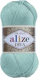Alize Diva Silk Effect 100% Microfiber Acrylic Yarn 1 Ball skeins 100gr 383yds Color (463 - Light Aqua)
