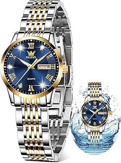 Luxury Ladies Watches,Women's Watch with Day and Date,Female Watch for Small Wrist,Gold Stainless Steel Watches for Women,Easy Read Ladies Wrist Watches Waterproof（Adjustable Strap