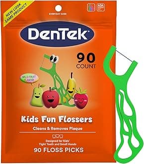 DenTek Fun Flossers – Kids Floss Picks with Wild Fruit Flavor, 90 Count