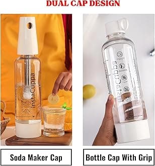 InstaCuppa Portable Soda Maker, Perfect for Busy Moms to Make Lemon Flavored Soda, Jaljeera, Sparkling Water, Mocktails, Fruit Spritzers in Just 30 Seconds Anywhere, Fizz Maker with 2 Lids