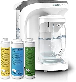 AquaTru Carafe Countertop Water Purifier | Compact 4-Stage Reverse Osmosis System with Glass Carafe Removes 84 Contaminants Including Forever Chemicals, Lead & Fluoride | No Plumbing