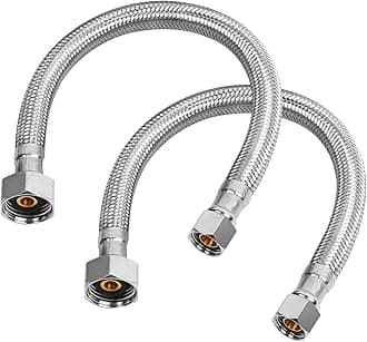 12" Faucet Supply Line, 3/8" Comp x 1/2" FIP Stainless Steel Faucet Hose Connector, For Bathroom Kitchen Sink with Short Distance (2-Pack)