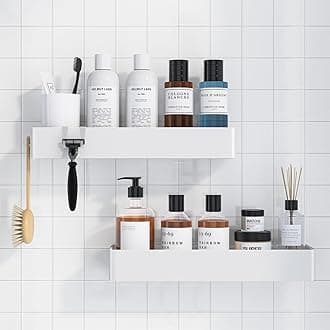 Kitsure X-Large Shower Caddy - 2 Pack Adhesive Shower Organizer, Rustproof Metal Shelves, No-Drill Bathroom Organizers and Storage, White