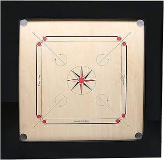 KRUM Shiny Gloss Finish English Ply Wood Hand Made Super Delux Club Size Extra Large 36 Inch Round Pocket Carrom Board with Coins, Striker & Powder