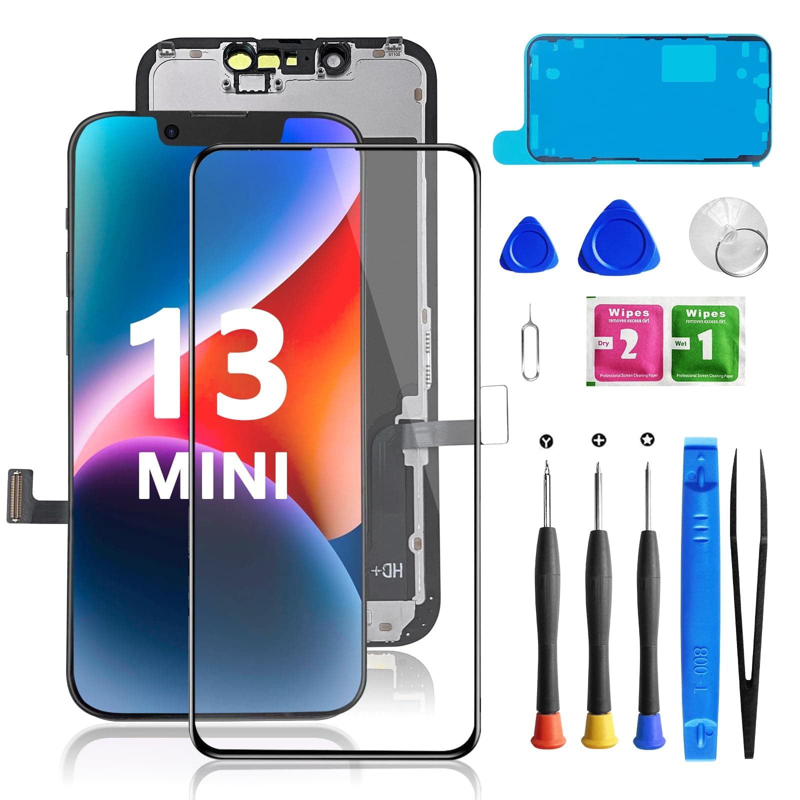 - for iPhone 13 Mini Screen Replacement 5.4 inch, 3D Touch LCD Display Digitizer Assembly with Repair Tools,Compatible Model A2481, A2626, A2628, A2629, A2630