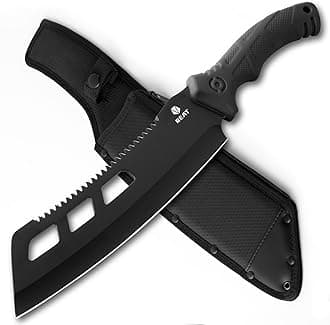 REAT Machete with Saw,16" Heavy Duty Machete with Sheath, Dual-Purpose Hunting Knife for Chopping and Sawing,Ergonomic No-Slip Handle,Machetes for Yard Work,Cutting Trees,Bushcraft,Gifts for Men,Women