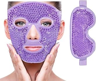 ZNÖCUETÖD Cooling Ice Face Eye Mask for Reducing Puffiness, Bags Under Eyes,Sinus,Redness,Pain Relief,Dark Circles, Migraine,Hot/Cold Pack with Soft Plush Backing (Purple(1* Eye Mask+1*Face Mask))