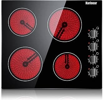 4 Burner Electric Cooktop 24 Inch, Built-in Stove Top, 220-240v Radiant Cooktop with Knob Control, Residual Heat Indicator, Over-Temperature Protection, Hard Wire(No Plug)