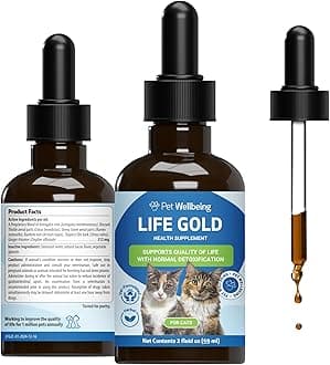 Pet Wellbeing Life Gold for Cats - Vet-Formulated - Immune Support for Feline Cancer, Antioxidant Protection - Natural Herbal Supplement 2 oz (59 ml)