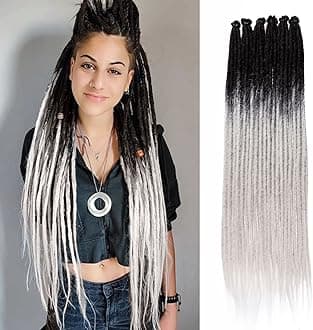 Leeven 0.6 cm Width Handmade Dreadlock Extensions 24 Inch Ombre Grey Single Ended Dreads 20 Strands Synthetic Crochet Hair Soft Loc Extensions for Women Men
