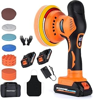 Protmex Cordless Car Buffer Polisher w/ 2x2000mAh 21V Batteries, 6 Inch Car Buffer Waxer Kit, Car Polishing Machine w/Extra 18 PCS Attachments & 6 Variable Speed