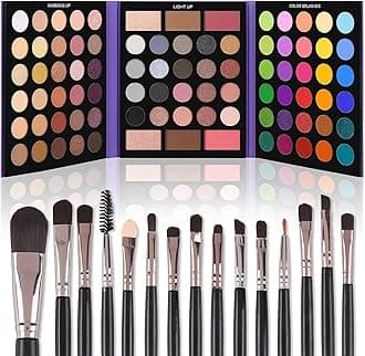 Eyeshadow Palette with 15Pcs Brushes Makeup Set, Pigmented 86 Colors Make Up Sets Valentine's Day Gift, Matte Shimmer Glitter Eye Shadow Pallet Highlighter Contour Blush Powder Brush Beauty Kit