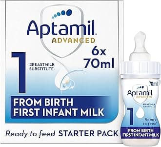 AptamilAdvanced 1 First Baby Milk Formula Starter Pack Ready to Use Liquid, from Birth, 6x70 ml