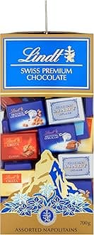 Lindt Swiss Assorted Napolitains – 700g Gift Box – Mothers Day, Easter Chocolate Selection – Milk, Dark & White Mini Bars for Sharing
