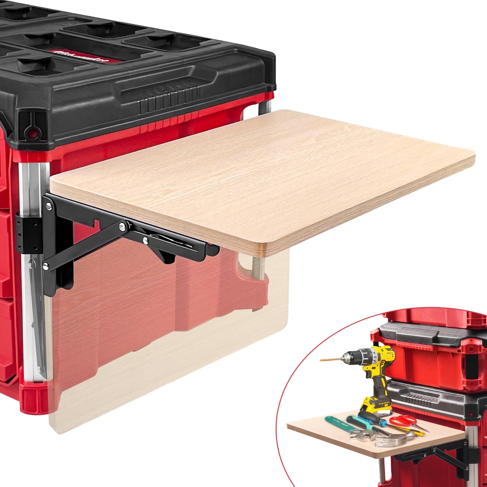 Heavy Duty Foldable Work Table – Compatible with Milwaukee Packout Toolbox, Side Storage for Your Packout System