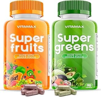 Super Fruit and Vegetable Supplements – Whole Superfood Vitamins & Minerals – 90 Veggie and 90 Fruit Capsules for Women, Men, and Kids - Soy Free – Made in The USA