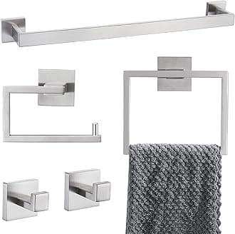 YACVCL 5-Piece Bathroom Hardware Accessories Set 23.6 inch Towel Bar Towel Rack Sets Modern Towel Ring Kit Stainless Steel Wall Mounted (Brushed Nickel)