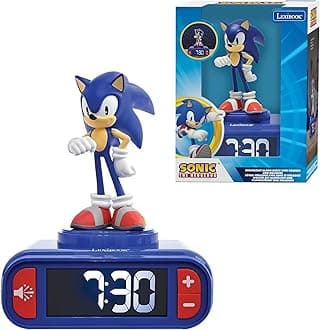 LEXIBOOK, Sonic The Hedgehog, Sonic Night Light Alarm Clock, Sounds and Melodies, Backlit LCD Screen, Luminous, Snooze, Blue, RL800SN