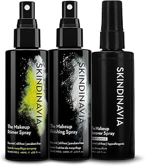 Skindinavia Makeup Primer + Finishing + Makeup Remover Spray, Hydrating Spray, Pore Minimizing Primer Mist, Long Lasting, Waterproof Mist, Hypoallergenic Cleansing Mist, (3 x 4 Fl. Oz.)