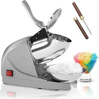 Electric Ice Crushers Machine Ice Snow Cone Maker Professional Double Blades Stainless Steel Ice Shaver Machine For Home Commercial Use (Silver)