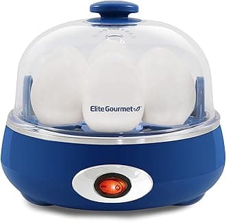 EGC007CBL# Rapid Egg Cooker, 7 Easy-To-Peel, Hard, Medium, Soft Boiled Eggs, Poacher, Omelet Maker, Auto Shut-Off, Alarm, 16-Recipe Booklet, BPA-Free, Cobalt