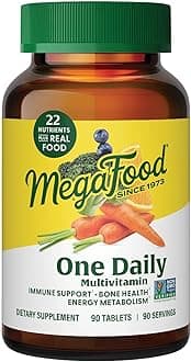MegaFood One Daily Multivitamin - Multivitamin for Women and Men - with Real Food - Immune Support Supplement -Vitamin C & Vitamin B - Bone Health - Energy Metabolism - Vegetarian, Non-GMO - 90 Tabs