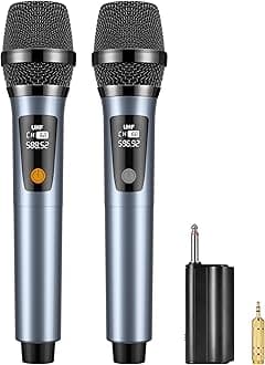 UHF Wireless Microphones, Rechargeable Dual Handheld Microphones with 1/4" Receiver, Adjustable Frequency & Volume, Plug-and-Play for Karaoke Singing, Outdoor Events, PA Systems (Navy)