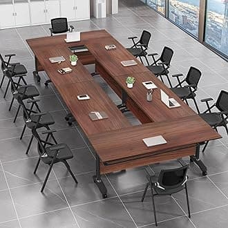 Folding Conference Table with Flip Top, Mobile Rectangular Training Tables with Casters, with Strong Metal Frame, Suitable for Meeting Rooms, classrooms and Training Rooms