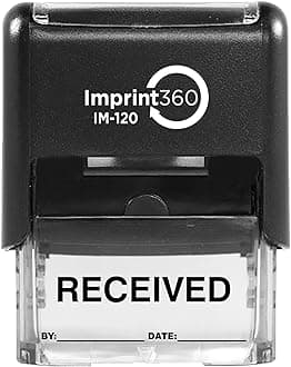 Supply360AS-IMP1104K - RECEIVED Stamp with By: & Date:, Black ink, Heavy Duty Commerical Self-Inking Rubber Stamp, 9/16" x 1-1/2" Impression