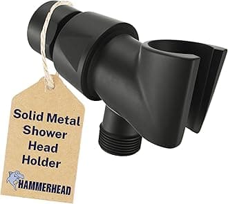 Solid Metal Handheld Shower Head Holder - Matte Black - Adjustable Shower Wand Holder with Universal Wall Hook Bracket and Brass Pivot Ball - Hand Held Shower Head Holder