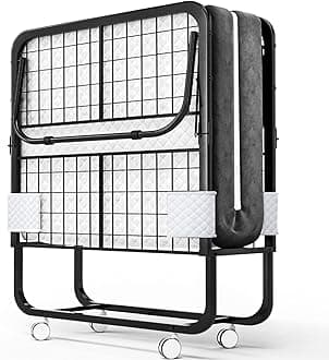 Folding Bed with Mattress - 75x38 Twin Size Frame - Portable Rollaway Guest Bed with 5-inch Memory Foam Mattress - Space-Saving Foldable Design for Easy Storage