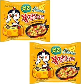 SAMYANG Ramen Korean Noodles Hot/Mild / Stir Fries/Soups(Buldak Cheese.2Pack),299 Grams