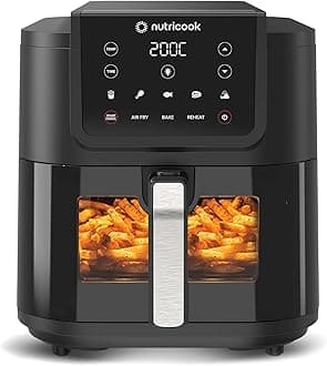 Nutricook Air Fryer Slim XL,7.6L, 2.4KG, Extra-Large Basket, Space-Saving Slim Design, Air Fry, Bake, Reheat, with 5 Presets, Clear Window & Internal Light, AFS200, Black, 1700 Watts, 2 Yr Warranty