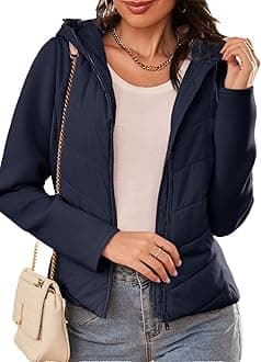 Dokotoo Women's Warm Quilted Lightweight Puffer Jacket Slim Fit Elasticity Patchwork Casual Hooded Puffer Coat