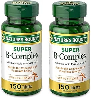 Nature's BountySuper B Complex with Vitamin C & Folic Acid, Immune & Energy Support, 150 Tablets - Pack of 2